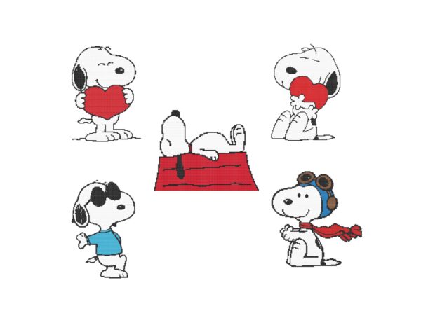 Snoopy Peanuts Cross Stitch 5 Patterns Set PDF