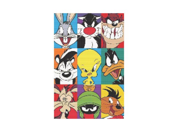 Looney Tunes Bugs Bunny, Sylvester, Taz, Pepe Le Pew, Tweety Bird, Daffy Duck, Wile E. Coyote, Marvin the Martian, Speedy Gonzales Cross Stitch Pattern PDF
