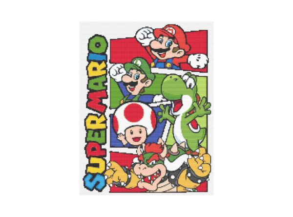 Super Mario, Luigi, Yoshi, Bowser & Toad Cross Stitch Pattern PDF