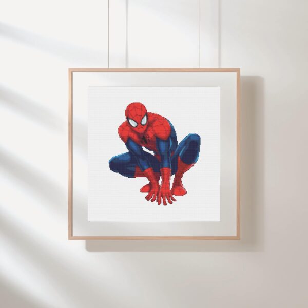 Spider-Man Crouching Cross Stitch Pattern PDF – Marvel Hero Instant Download for Boys Room or Comic Book Decor