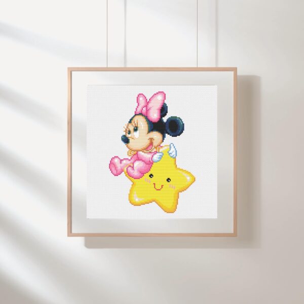Baby Minnie Mouse Pink Onesie with Star Cross Stitch Pattern PDF