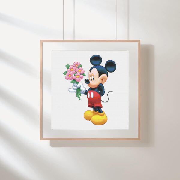 Mickey Mouse With Flowers Cross Stitch Pattern PDF