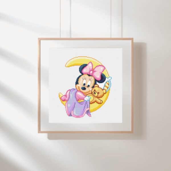 Baby Minnie Mouse Pink Blanket with Teddy Bear Moon Cross Stitch Pattern PDF