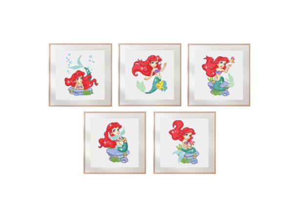 Little Mermaid Ariel Cross Stitch 5 Patterns PDF
