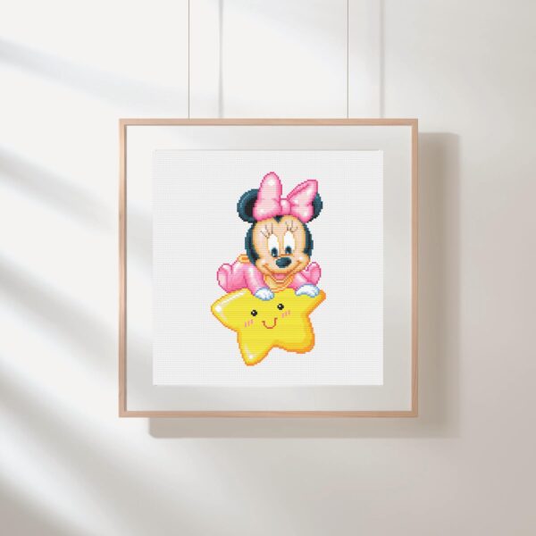 Baby Minnie Mouse Pink Outfit with Smiling Star Cross Stitch Pattern PDF